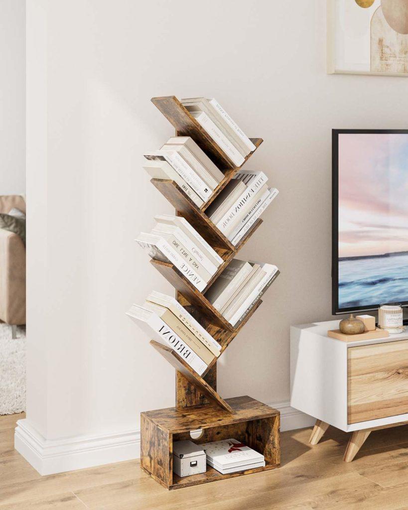 sustainable decor idea wooden book shelf